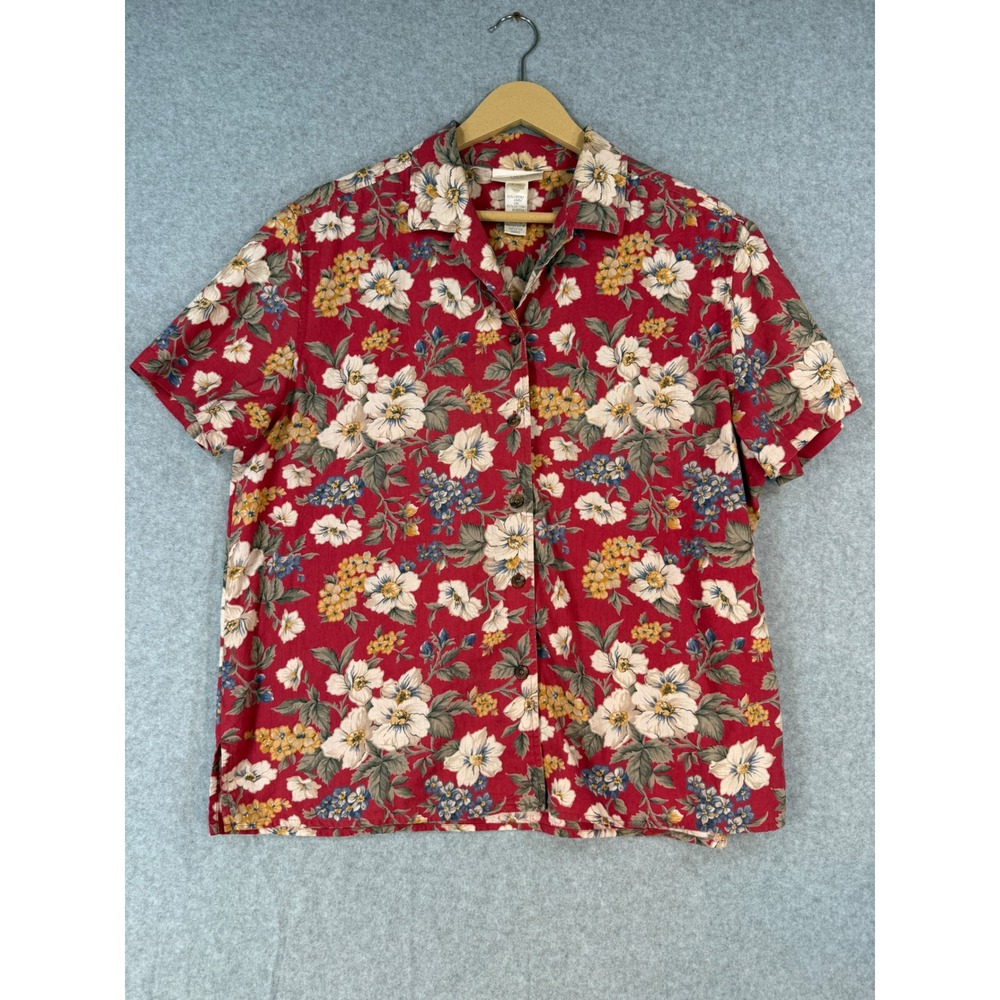 Jones New York Large Shirt Floral Cottagecore Linen Cotton Button Down